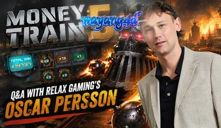 Tampilan visual kereta dan karakter dalam permainan slot Money Train 5